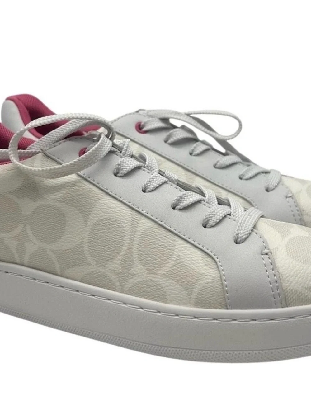 NWOT Coach White Low-Top Sneaker with Pink Interior Accents
